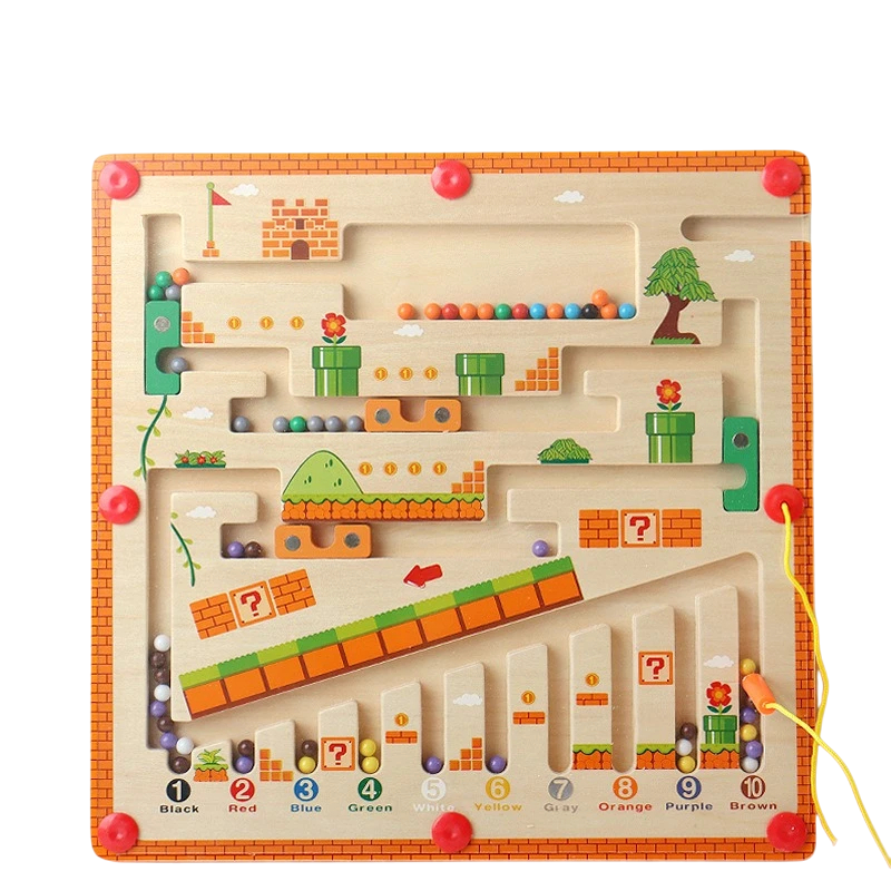 Magnetic Color and Number Maze, Montessori Fine Motor Skills Toys for Girls Boys, Wooden Magnet Maze Board Game, Dinosaur Design Toys for 3 4 5 Years Old Preschool Learning Activities