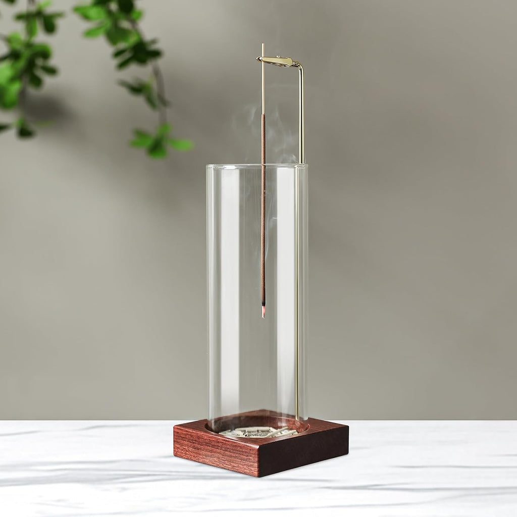 Incense Holder,Wooden Incense Holder for Sticks with 20 Incense Sticks, Anti-ash Incense Burner with Glass Ash Catcher for Meditation Yoga Spa Gift Home Decor