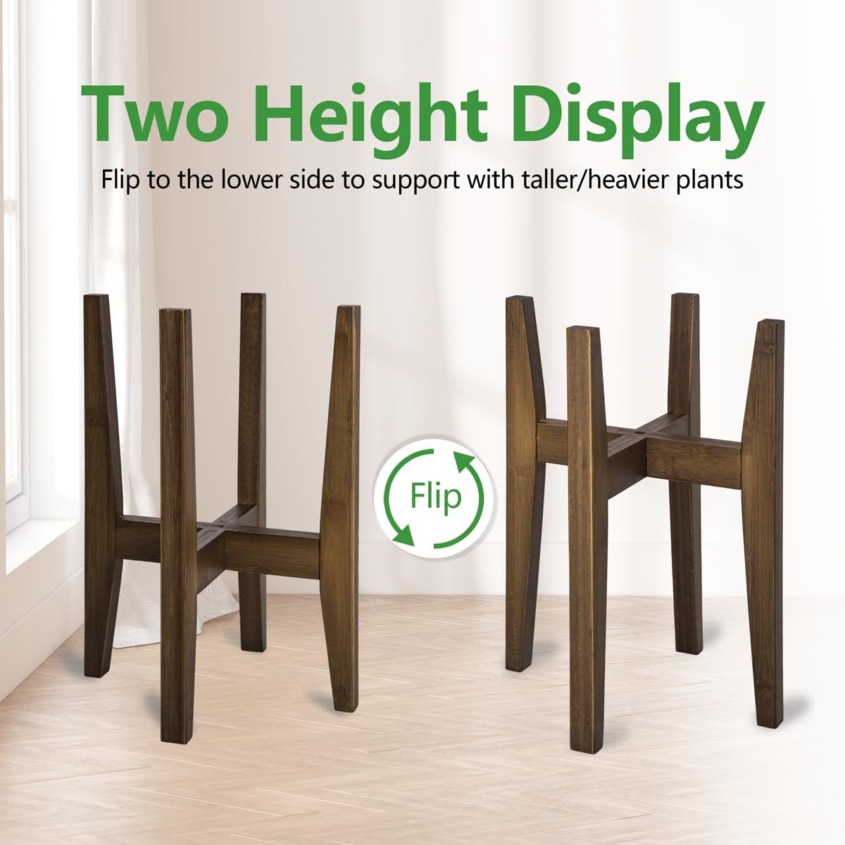 Adjustable Plant Stand, Bamboo Mid Century Modern Indoor Plants Stands, Corner Flower Holder for Living Room, Fits 8 to 12 Inches Pots, (Pot & Plant Not Included)(Walnut, 1 Pack)