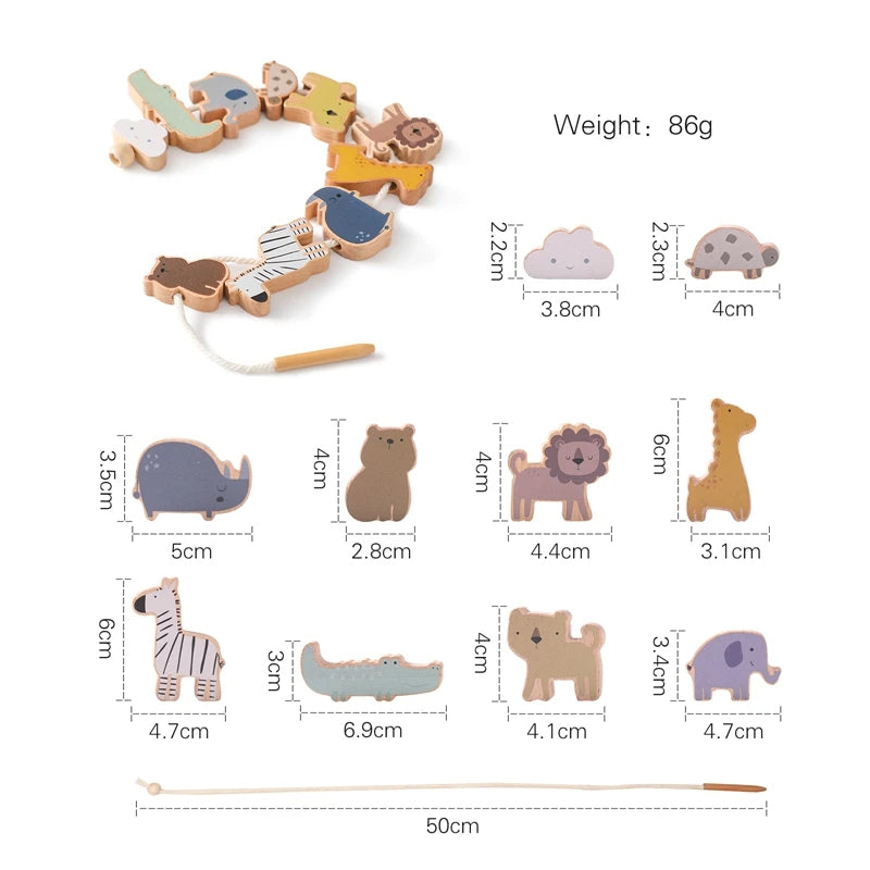 Wooden Animals Threading Toys Lacing Beads for Toddlers 2 3 4 5 Years Old, Stacking Blocks Balance Toy, Educational Preschool Learning Toy, Montessori Activities for Boys & Girls