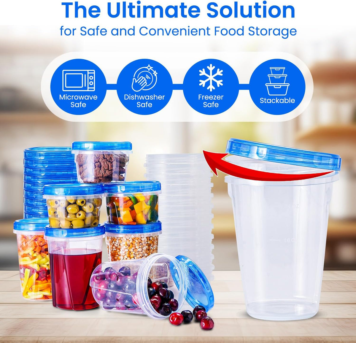 48 pcs Freezer Storage Containers with Lids-(32 & 16OZ) 24 Food Storage Containers with 24 Twist Top-Deli Container for Soup-Reusable Plastic Box for Lunch, Gym, Travel