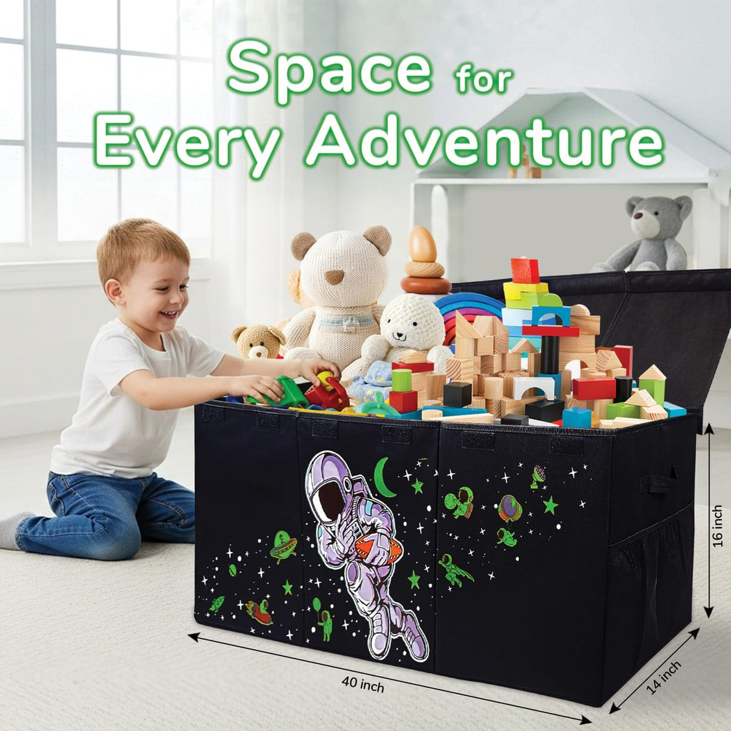 Extra Large Toy Storage Organizer For Living Room with Lids - Glow-in-Dark 40"x14"x16" Collapsible 600D Oxford Toy Chest for Kids, Boys, Girls - Durable Toy Bin for Living Room, Playroom, Nursery