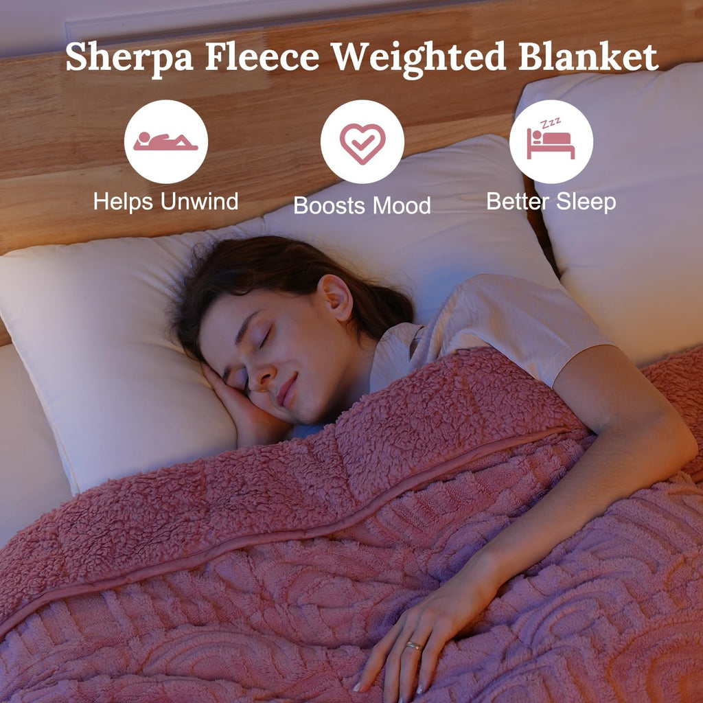 Pink Cottonblue Weighted Blanket for Adults Queen Size 6.61 pound, Soft Fluffy Sherpa Fleece Jacquard Weighted Blankets Throw 27"x40" for Sleep Relax, Fuzzy Warm Arch Heavy Blanket for Bed Couch, Pink