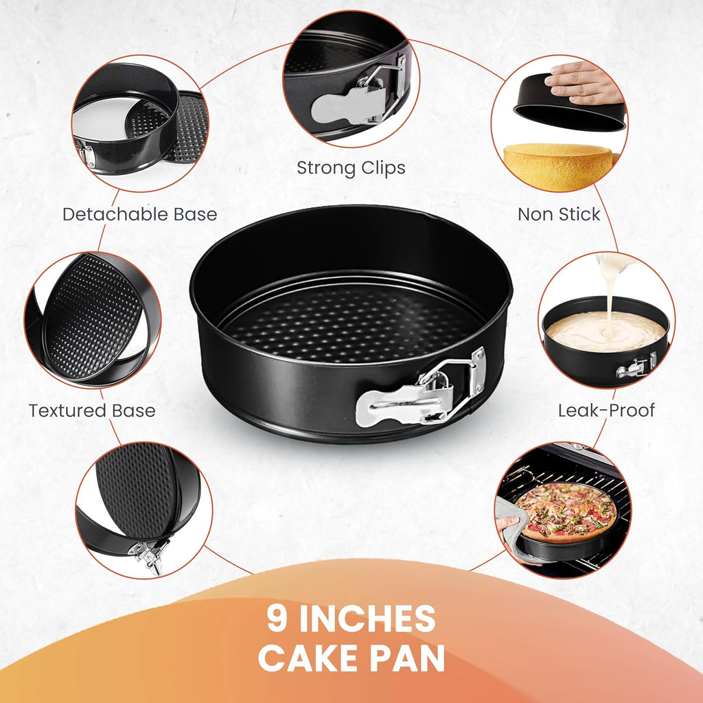 Non-Stick 9 Inch Springform Pan - Spring form Pan for Cheesecake with Removable Bottom, Bonus Icing Spatula with 10 Pcs Parchment Paper & Recipe E-Book - Ideal for Baking Cakes, Pizzas, & More!