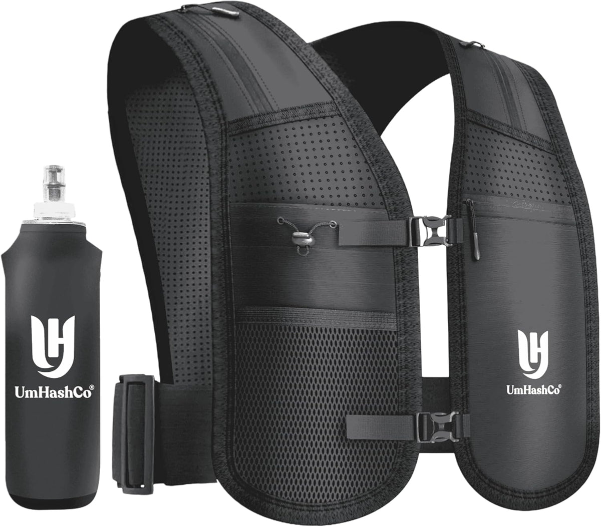 Running Vest Phone Holder with 500ml Water Bottle, Waterproof Phone Pocket Reflective Vest, Breathable Hydration Running Vest for Unisex