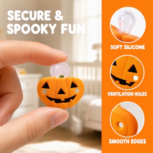 Funny Pacifier for Baby 0-18 Months Baby Halloween Pumpkin Skeleton Vampires Pacifiers Halloween Gifts for Babies BPA Free (4 Packs)
