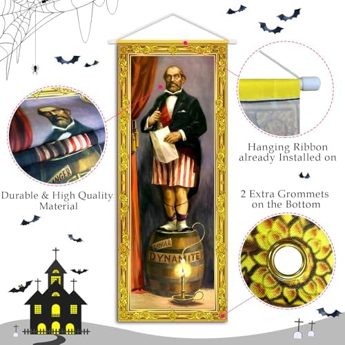 Halloween Decorations Large 4 PCS Haunted Mansion Stretching Portraits Vintage Vinyl Backdrop Decor Outdoor Horror Poster for Indoor Holiday Home Wall Art Wallpaper Hanging Porch Sign Banner Party