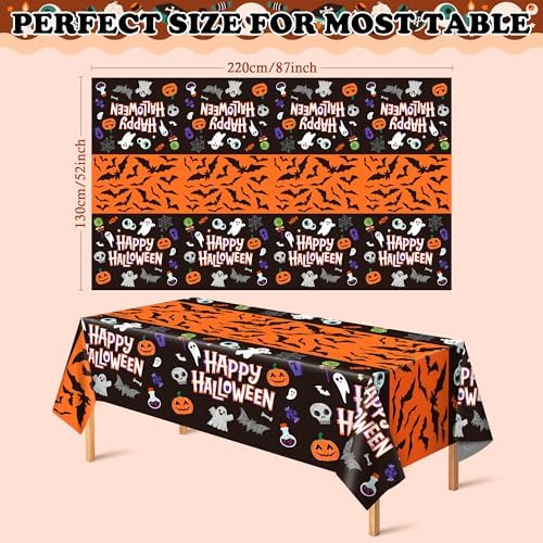 Halloween Decorations - 2 Pack Plastic Tablecloth for Halloween Party Decorations | Skeletons Bats Ghosts Pumpkin Table Decor for Outdoor Indoor Party Favors Supplies Backdrop Banner