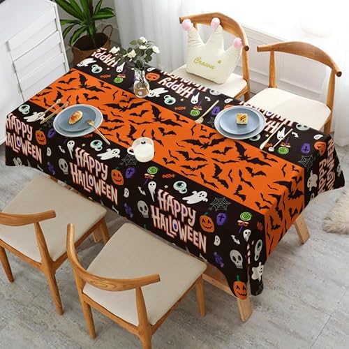 Halloween Decorations - 2 Pack Plastic Tablecloth for Halloween Party Decorations | Skeletons Bats Ghosts Pumpkin Table Decor for Outdoor Indoor Party Favors Supplies Backdrop Banner