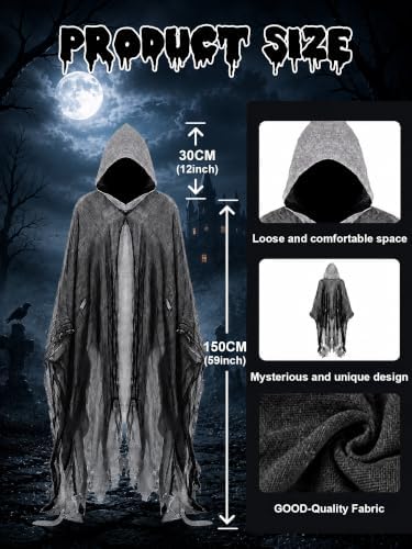 Grim Reaper Hooded Cloak for Men Women Halloween Costumes Cosplay Props