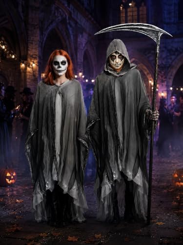 Grim Reaper Hooded Cloak for Men Women Halloween Costumes Cosplay Props