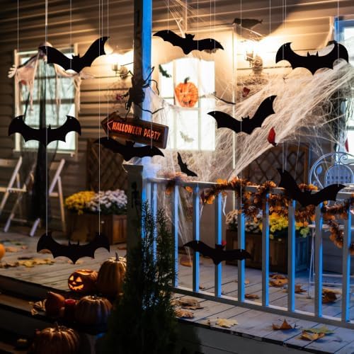 18 PCS Hanging Bats Halloween Decorations Large Spooky Flying Bats Outdoor Yard Decor 3 Size Plastic Realistic Hanging Bat for Halloween Party Porch Yard Lawn Tree Indoor Outdoor Home Decoration