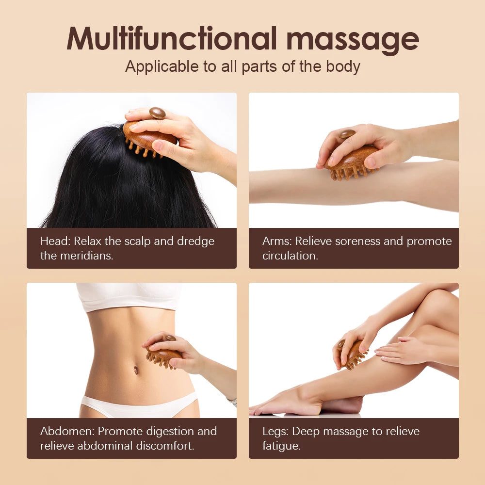 Wooden Scalp Massage Comb - Sandalwood Head Massager Tool, Gua Sha Brush for Women Men Hair Growth Body Massage
