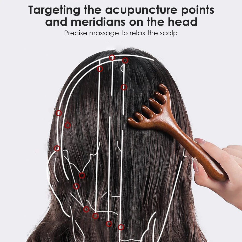 6 Claws Wood Scalp Massager, Sandalwood Gua Sha Comb, Head Scalp Scratcher Massage Tool for Deep Relaxation & Stress Reductio Gifts