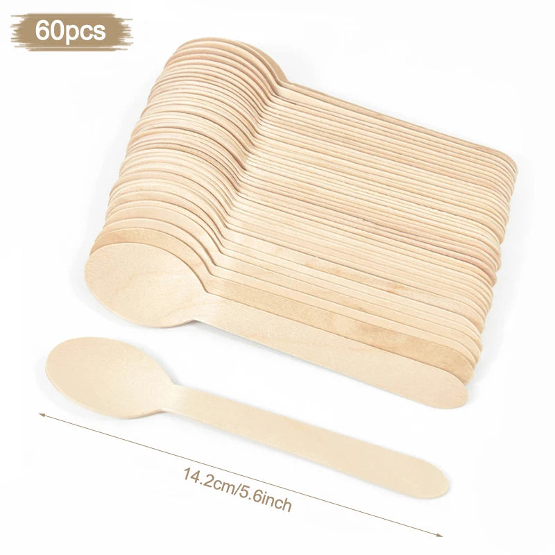 100% Compostable Cutlery Set - Wooden Compostable Utensils - Disposable Wooden Cutlery, Eco Friendly Forks And Spoons Disposable Cutlery Set Party Utensils (Copy)