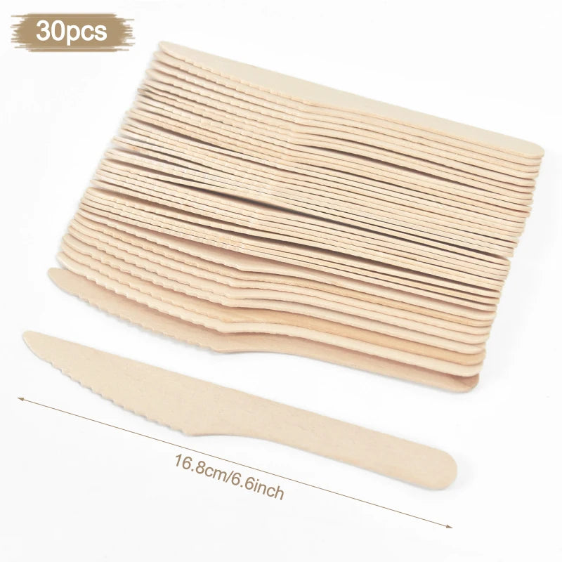 100% Compostable Cutlery Set - Wooden Compostable Utensils - Disposable Wooden Cutlery, Eco Friendly Forks And Spoons Disposable Cutlery Set Party Utensils (Copy)