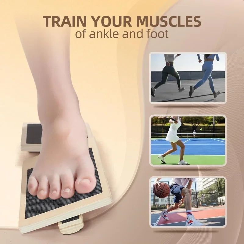 Ankle Strengthener Exerciser for Sprained, Single Foot Balance Board, Non-Slip Wood Wobble Board., BLACK