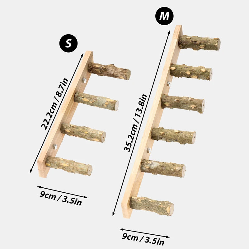 Bird Ladder Perch for Cage, Natural Wood Bird Parrot Perch Stand Parrot Perch Bridge Climbing Chewing Toys for Small Medium Animal