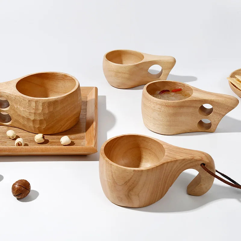 Handmade Wooden Coffee Mug – Nordic Style Wood Cup for Milk, Coffee, and Tea – Natural Rubberwood Drinking Mug