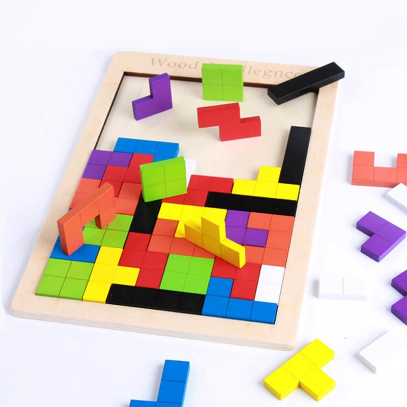 Coogam Wooden Blocks Puzzle Brain Teasers Toy Tangram Jigsaw Intelligence Colorful 3D Russian Blocks Game STEM Montessori Educational Gift for Kids (40 Pcs)