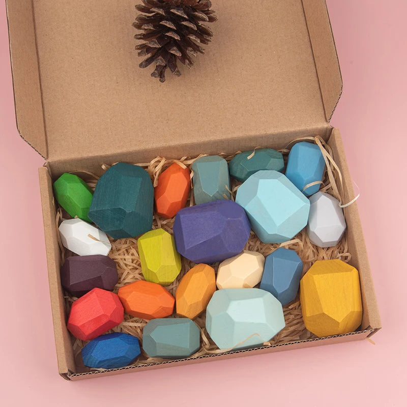 Wooden Sorting Stacking Rocks Stones,Sensory Toddler Toys Learning Montessori Toys, Building Blocks Game for Kids 3 4 5 6 Years Boy and Girl Birthday Gifts for Kids
