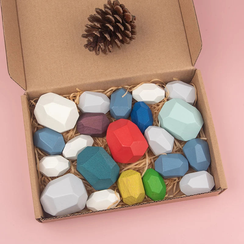 Wooden Sorting Stacking Rocks Stones,Sensory Toddler Toys Learning Montessori Toys, Building Blocks Game for Kids 3 4 5 6 Years Boy and Girl Birthday Gifts for Kids