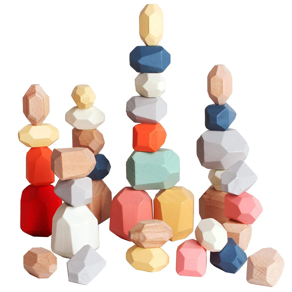Wooden Sorting Stacking Rocks Stones,Sensory Toddler Toys Learning Montessori Toys, Building Blocks Game for Kids 3 4 5 6 Years Boy and Girl Birthday Gifts for Kids