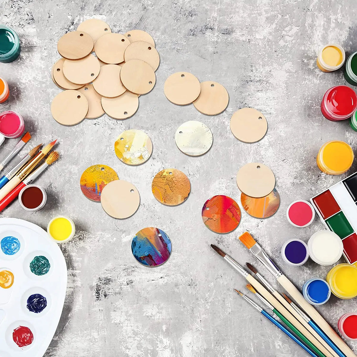 20/30/40/50mm 4 inch Rounds Wooden Tags Unfinished Wooden Round Circles with Holes, Blank Wood Discs Cutouts Wood Circles Ornaments Hanging Tags for DIY Crafts, Party, Christmas, Home Decorations