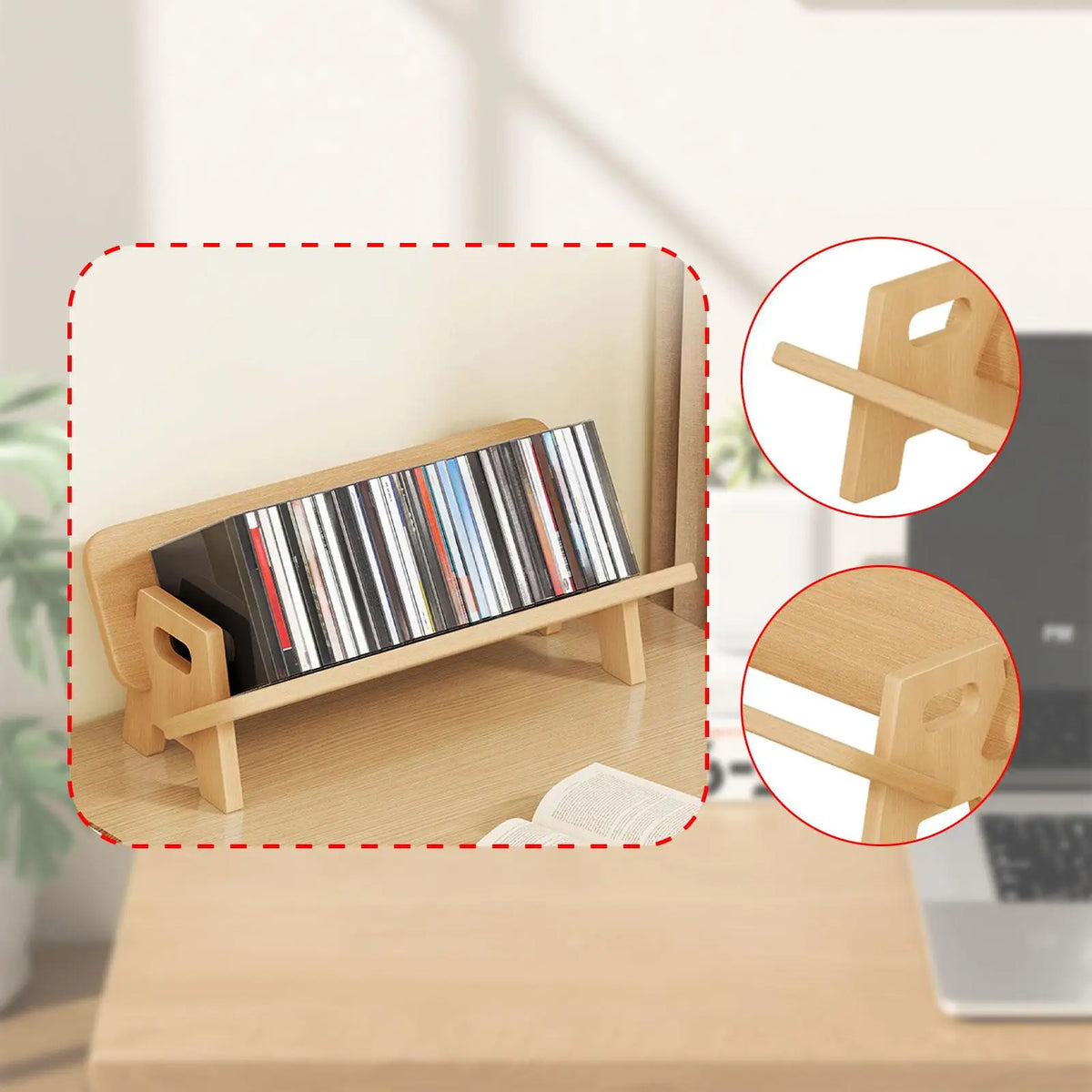 Couch-Style Desktop Bookshelf Organizer - Natural Wood Desk Top Bookshelf for Books, CDs, Magazines, Space-Saving for Home Office/Dorm
