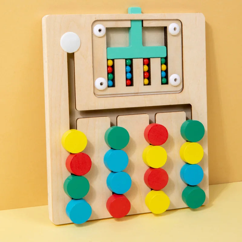 Montessori Color Matching Learning Toys Sliding Puzzle for Kids 3 4 5 6 7 Years Old Preschool Logic Game Brain Teasers Boys Girls 2 Players Educational Wooden Toddler Travel Toys Gifts