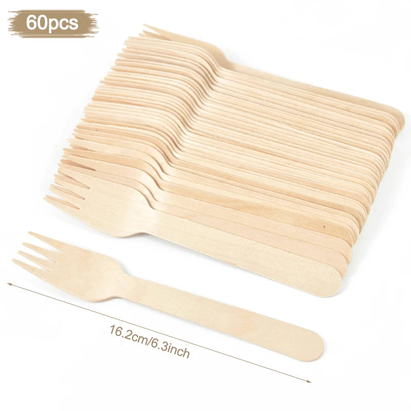 100% Compostable Cutlery Set - Wooden Compostable Utensils - Disposable Wooden Cutlery, Eco Friendly Forks And Spoons Disposable Cutlery Set Party Utensils (Copy)