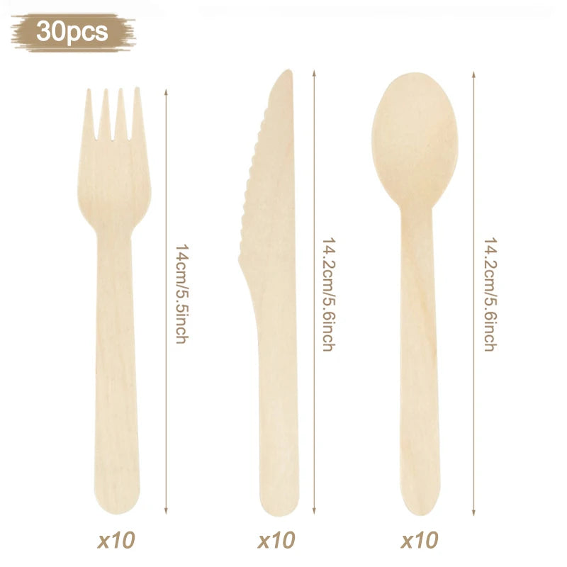100% Compostable Cutlery Set - Wooden Compostable Utensils - Disposable Wooden Cutlery, Eco Friendly Forks And Spoons Disposable Cutlery Set Party Utensils (Copy)