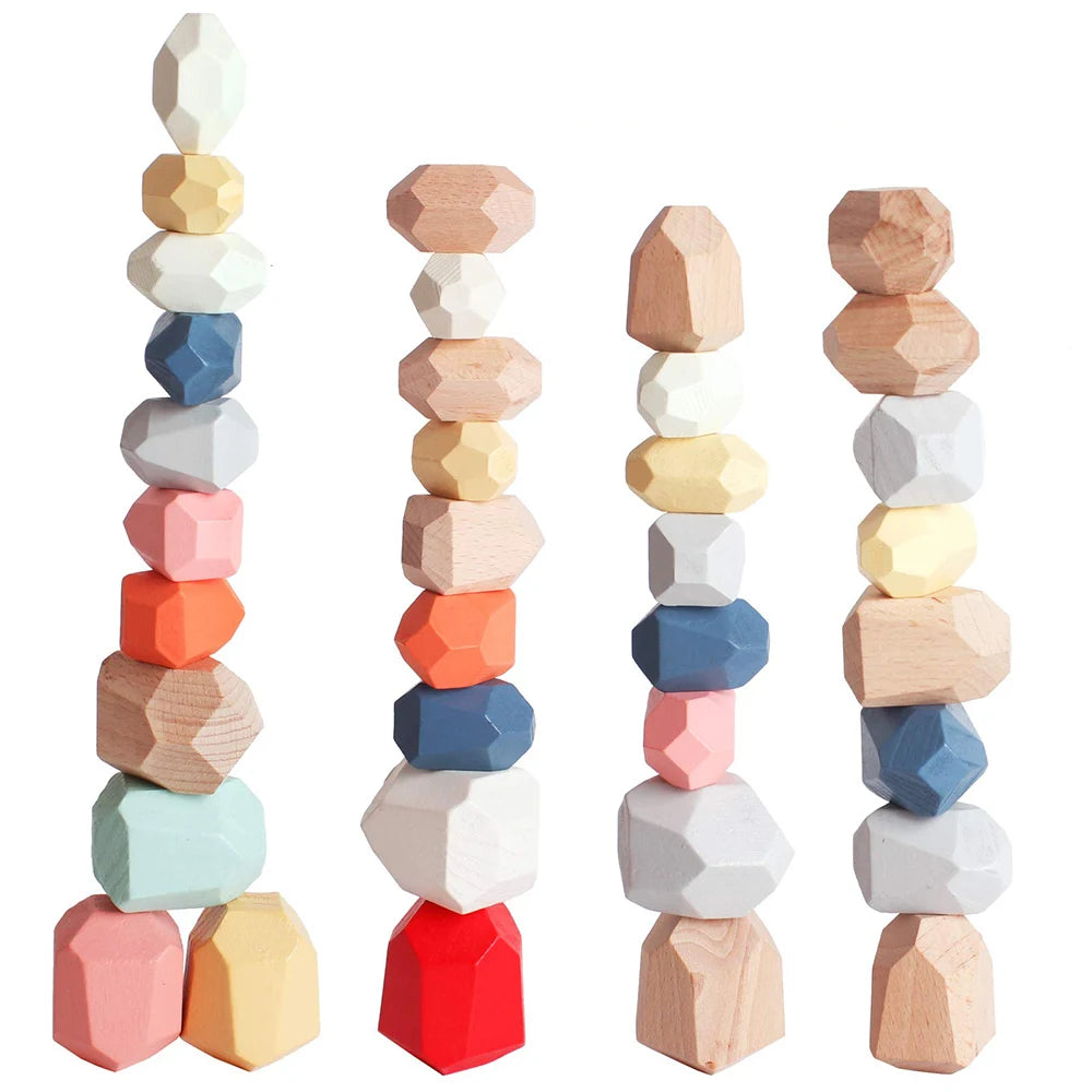 Wooden Sorting Stacking Rocks Stones,Sensory Toddler Toys Learning Montessori Toys, Building Blocks Game for Kids 3 4 5 6 Years Boy and Girl Birthday Gifts for Kids