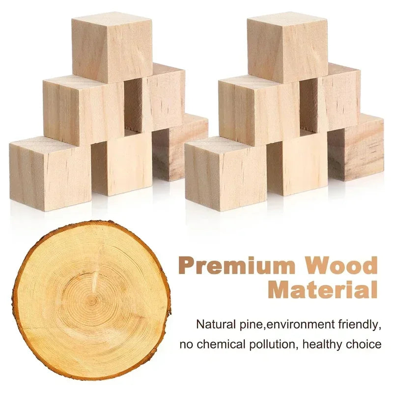 100pcs 20mm Solid Smooth Unfinished Wood Cubes, Blank Wooden Blocks for DIY Crafts, Creating Unique Puzzle Making Piece