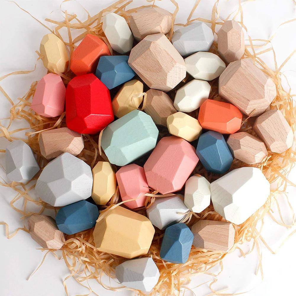Wooden Sorting Stacking Rocks Stones,Sensory Toddler Toys Learning Montessori Toys, Building Blocks Game for Kids 3 4 5 6 Years Boy and Girl Birthday Gifts for Kids