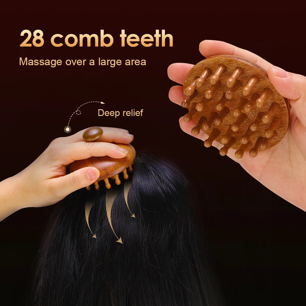 Wooden Scalp Massage Comb - Sandalwood Head Massager Tool, Gua Sha Brush for Women Men Hair Growth Body Massage