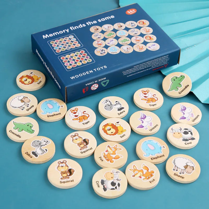 Wooden Memory Matching Game,Matching Animal Wood Chips Educational Matching Game for Toddlers Preschool 4 5 6 Years Old