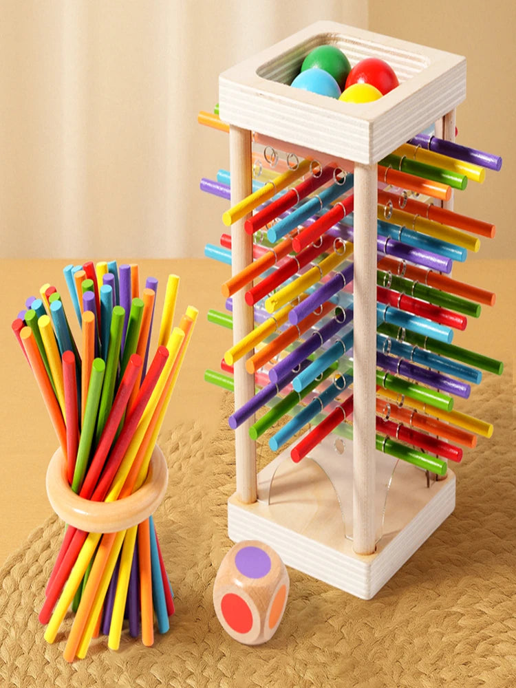 Montessori Game Wooden Board Games, 42 Colorful Sticks Dice Game Math Learning Toys for 3 4 5 6 Year Olds, Builds Fine Motor Skills & Counting, Family Travel Games for 3 Year Olds Gift for Kids