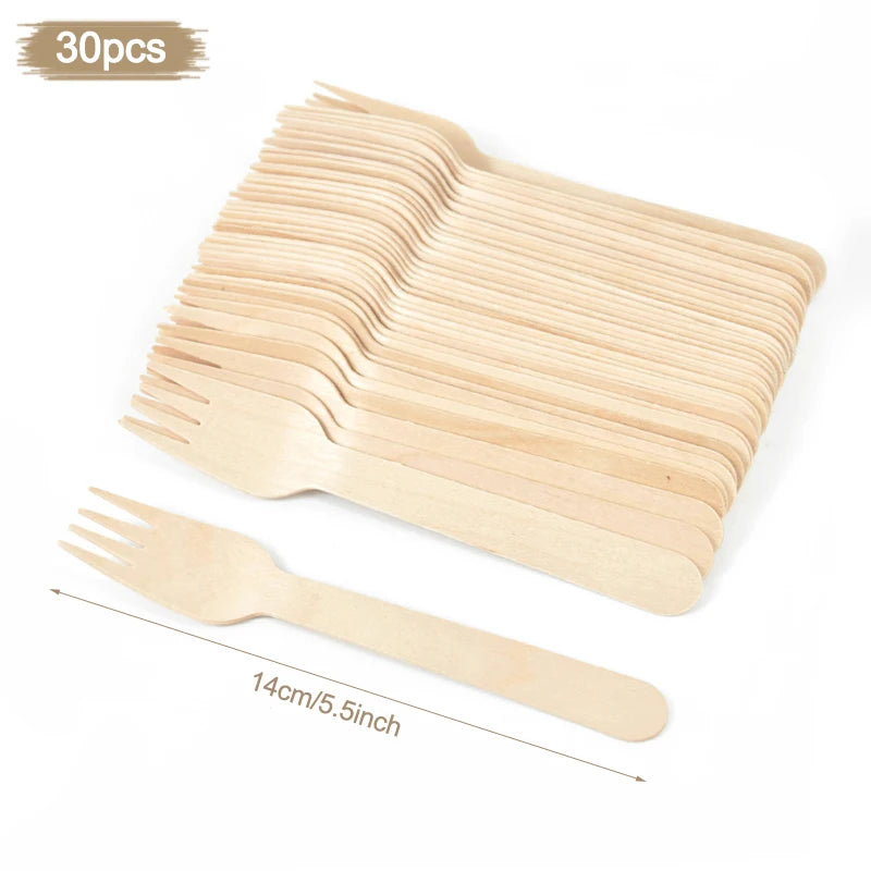 100% Compostable Cutlery Set - Wooden Compostable Utensils - Disposable Wooden Cutlery, Eco Friendly Forks And Spoons Disposable Cutlery Set Party Utensils (Copy)