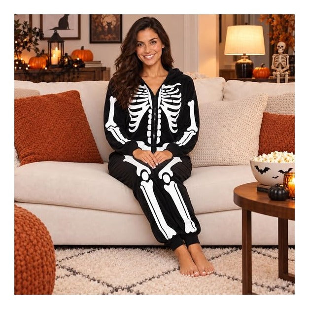 Just Love Women's Adult Onesie Skeleton Halloween Costume with Hood
