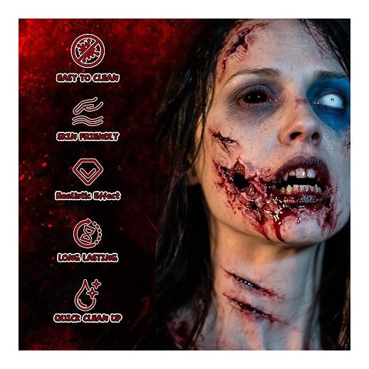 3PCS Halloween Fake Blood Makeup Kit, Fake Blood Dripping 2.03oz + Spray 2.03oz + Coagulated 1.35oz, Realistic Washable Fake Blood for Zombie Monster Mouth Clothes Vampire Cosplay & Dress Up