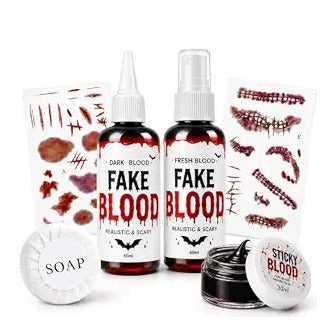 Fake Blood Spray, 6 Pcs Stage Blood Kit for Halloween Makeup, Fake Scars