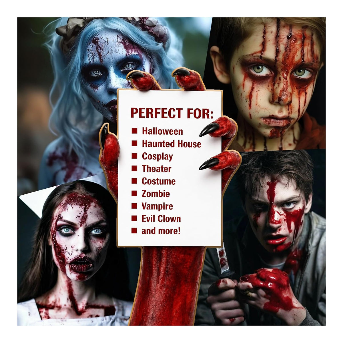 Fake Blood Spray, 6 Pcs Stage Blood Kit for Halloween Makeup, Fake Scars